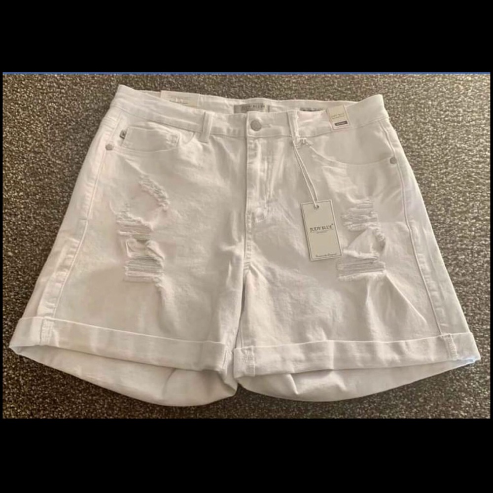 Judy Blue Boutique White Distressed Denim Shorts